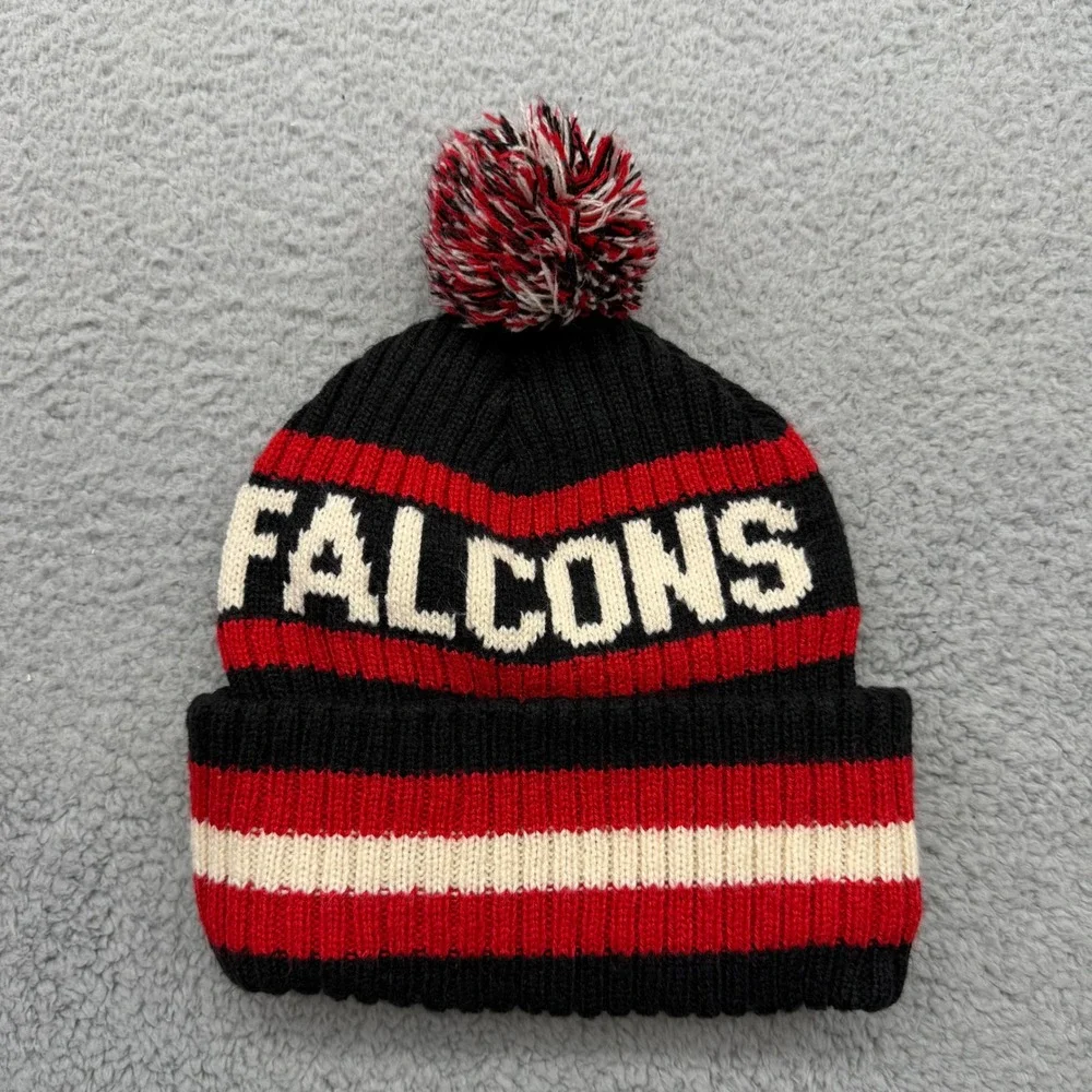 '47 Brand NFL Atlanta‎ Falcons Football Black Red White OSFA Knit Beanie Pom Hat